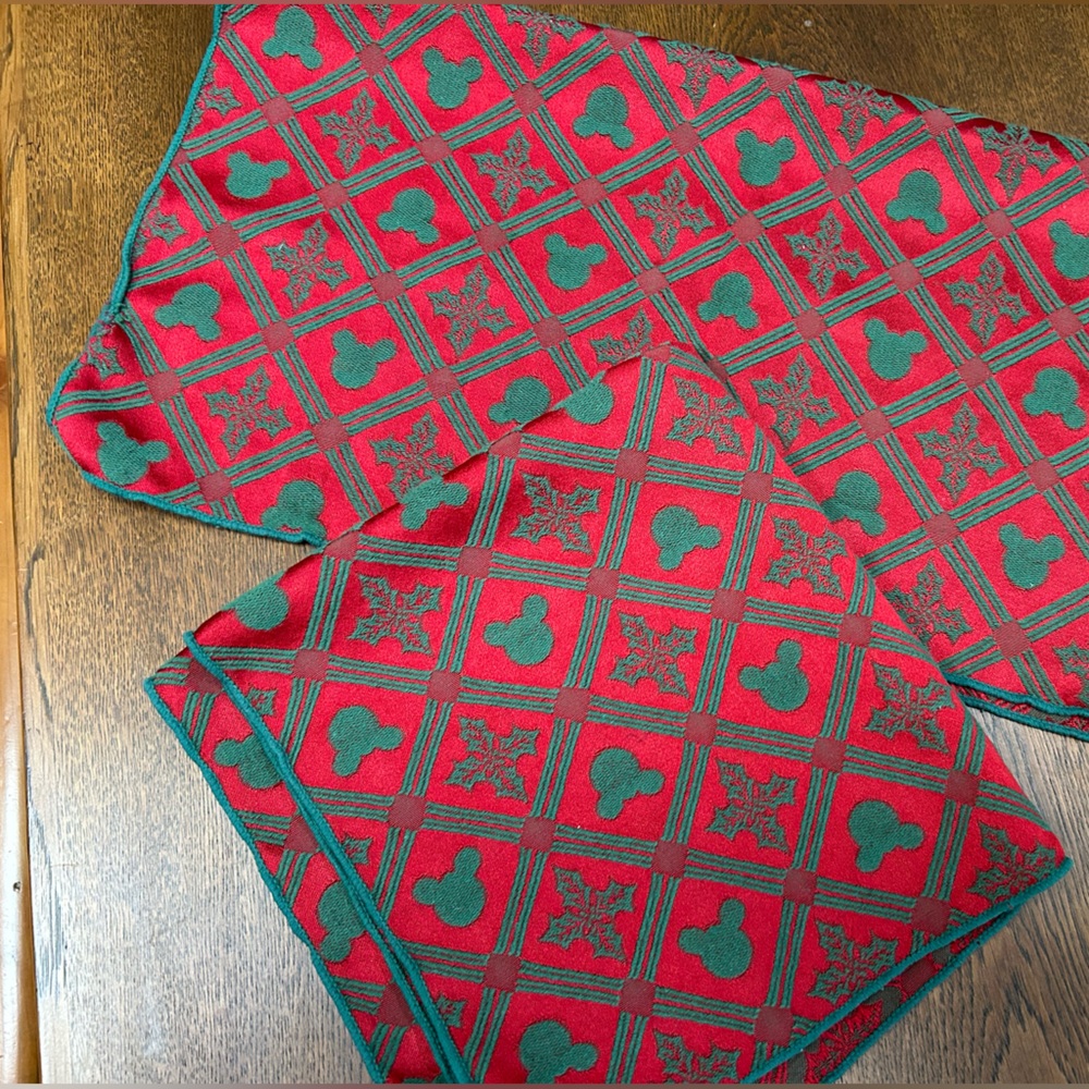 Mickey Mouse Festive Red and Green Pattern Napkins, lot of 2.